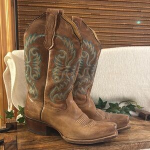 Nocona Brown and Blue Heeled Boots